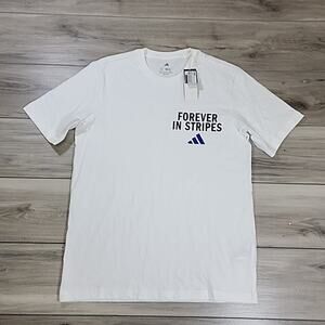 adidas T-shirt Men's Medium White Graphic Forever In Stripes Short Sleeve New